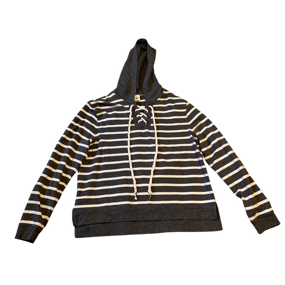 CAbi Hoodie Sweatshirt Size Medium Gray & White Windward Striped Nautical